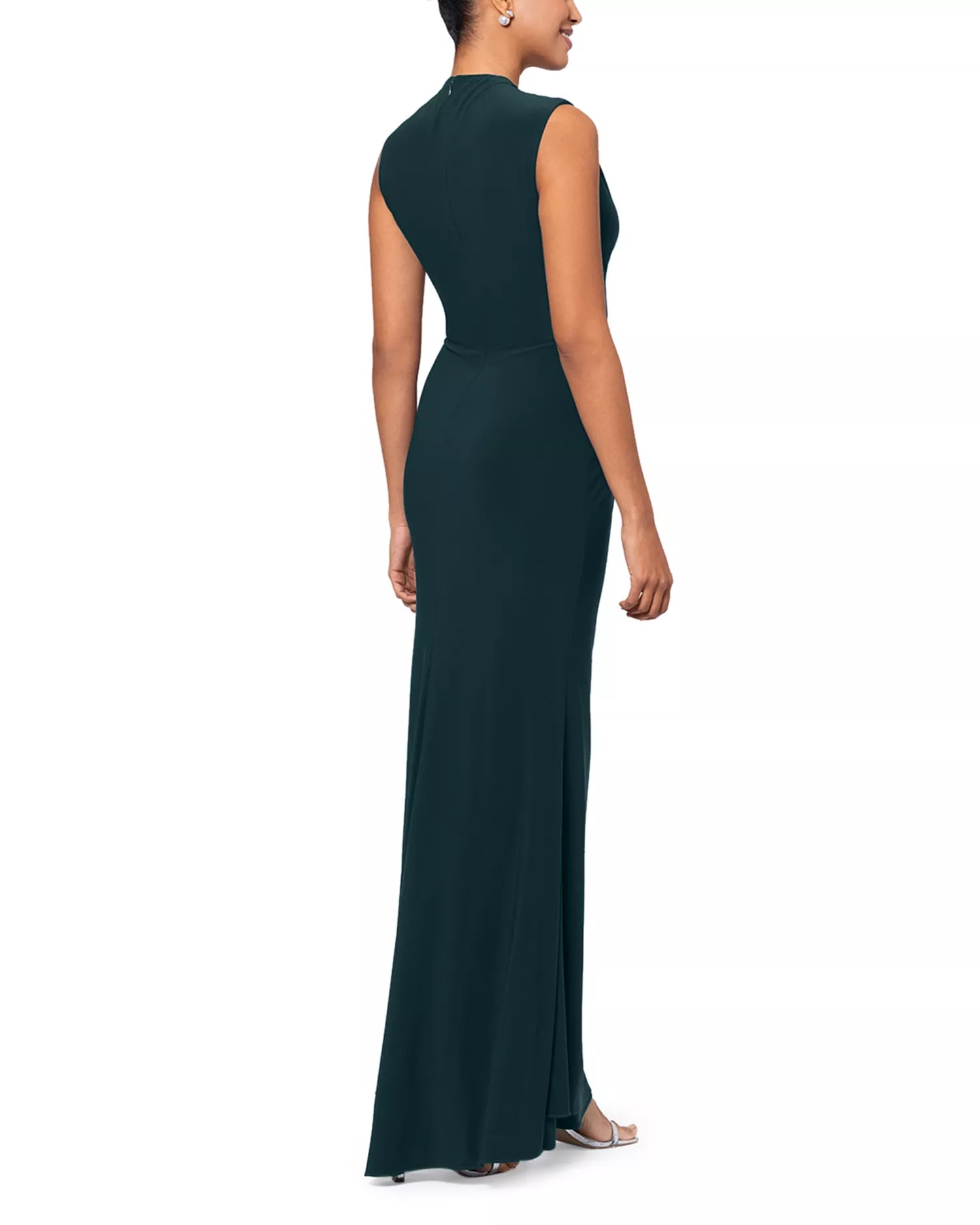 Flowing Sheath Mock Neck Sleeveless Zipper Back Floor Length For Women Prom Dress