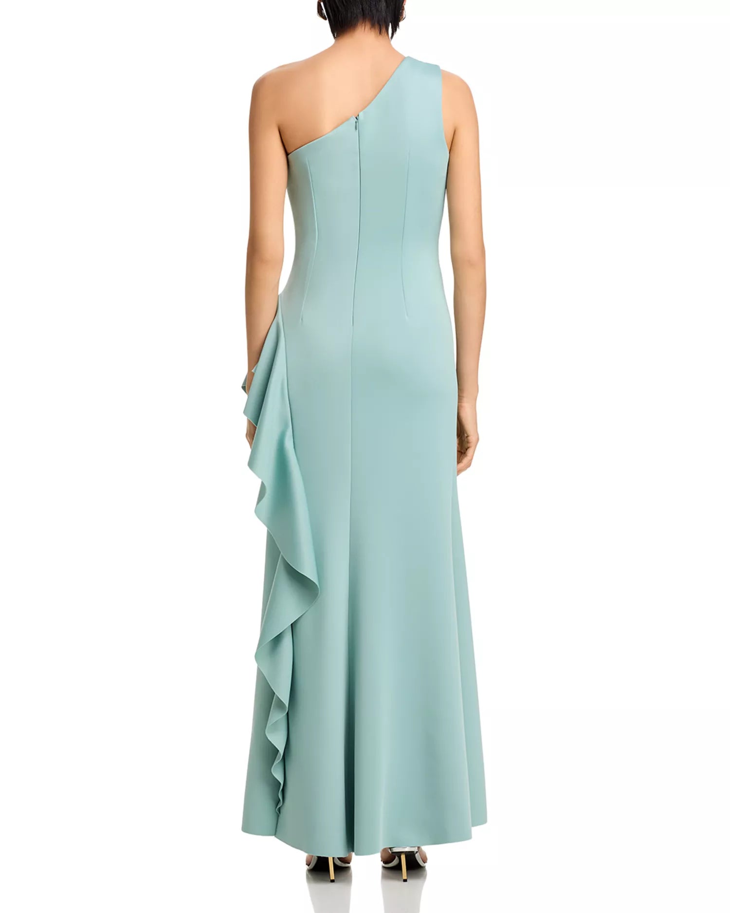 Flowing Sheath One Shoulder Sleeveless Ruffle Back High Low For Adults Prom Dress