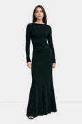 Flowing Trumpet Boat Neck Long Sleeve Wrap Back Floor Length For Adults Prom Dress