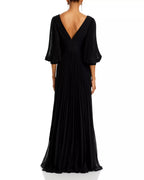 Flowy A Line Deep V Neck Puff Sleeve V Back Floor Length For Sale Prom Dress