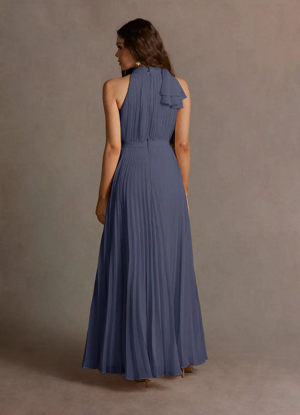 Flowy A Line Halter Neck Sleeveless Bow Back Floor Length For Sale Prom Dress