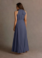 Flowy A Line Halter Neck Sleeveless Bow Back Floor Length For Sale Prom Dress