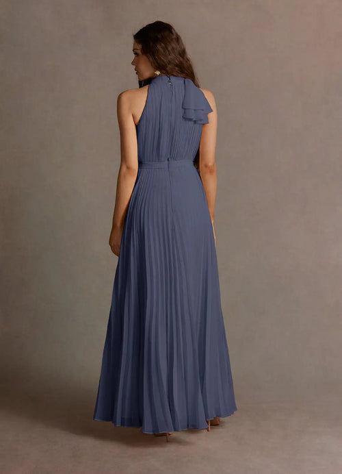 Robe de bal longue sans manches à col licou, coupe trapèze fluide, avec nœud au dos, à vendre