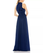 Flowy A Line Halter Neck Sleeveless Tie Back Floor Length Hot Sale Prom Dress ﻿