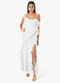 Flowy Sheath Sweetheart Ruffle Cold Shoulder Open Back Floor Length For Ladies Prom Dress