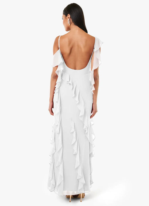 Flowy Sheath Sweetheart Ruffle Cold Shoulder Open Back Floor Length For Ladies Prom Dress