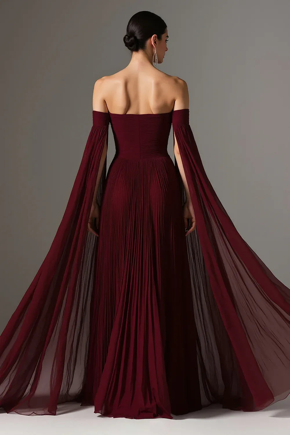 Flowy A-Line Off the Shoulder Flutter Sleeve Pleated Floor-Length Prom Dress