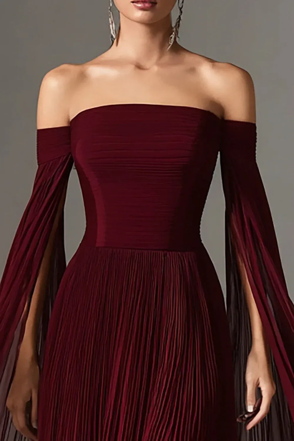 Flowy A-Line Off the Shoulder Flutter Sleeve Pleated Floor-Length Prom Dress