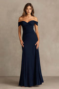 Flowy A-Line Off the Shoulder Sleeveless Up Floor-Length Prom Dress
