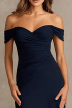 Flowy A-Line Off the Shoulder Sleeveless Up Floor-Length Prom Dress