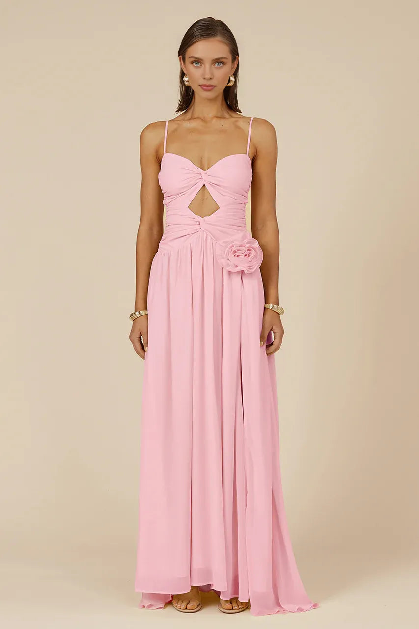 Flowy A-Line Sweetheart Neck Sleeveless Pleated Split Floor-Length Prom Dress