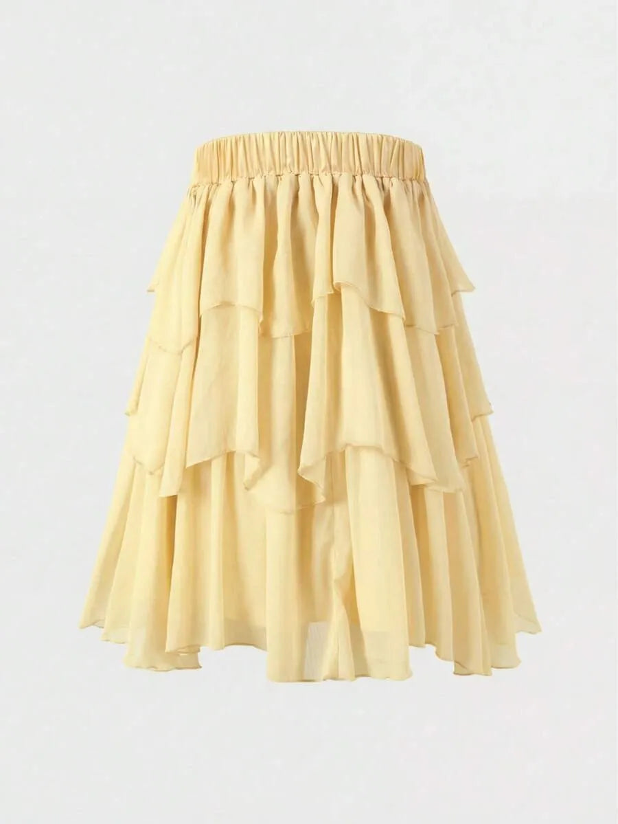 Yellow Flowy A-line High Waist Trim Tie Ruffled Yellow Mini Homecoming Dress
