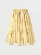 Yellow Flowy A-line High Waist Trim Tie Ruffled Yellow Mini Homecoming Dress