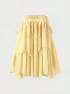 Yellow Flowy A-line High Waist Trim Tie Ruffled Yellow Mini Homecoming Dress