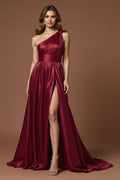 Flowy A Line One Shoulder Sleeveless Sweep/Brush Train Prom Dress