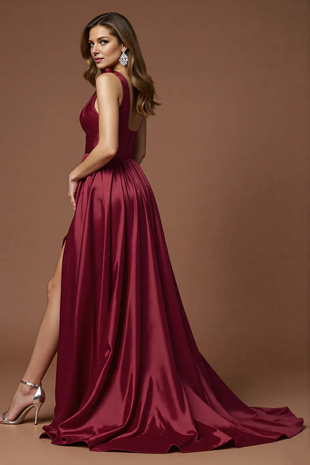 Flowy A Line One Shoulder Sleeveless Sweep/Brush Train Prom Dress