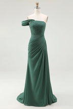 Flowy Mermaid One Shoulder Sleeveless Pleated Floor-Length Prom Dress