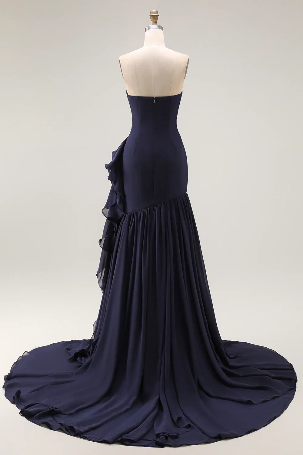 Flowy Mermaid/Trumpet Strapless Sleeveless Backless Sweep/Brush Train Prom Dress