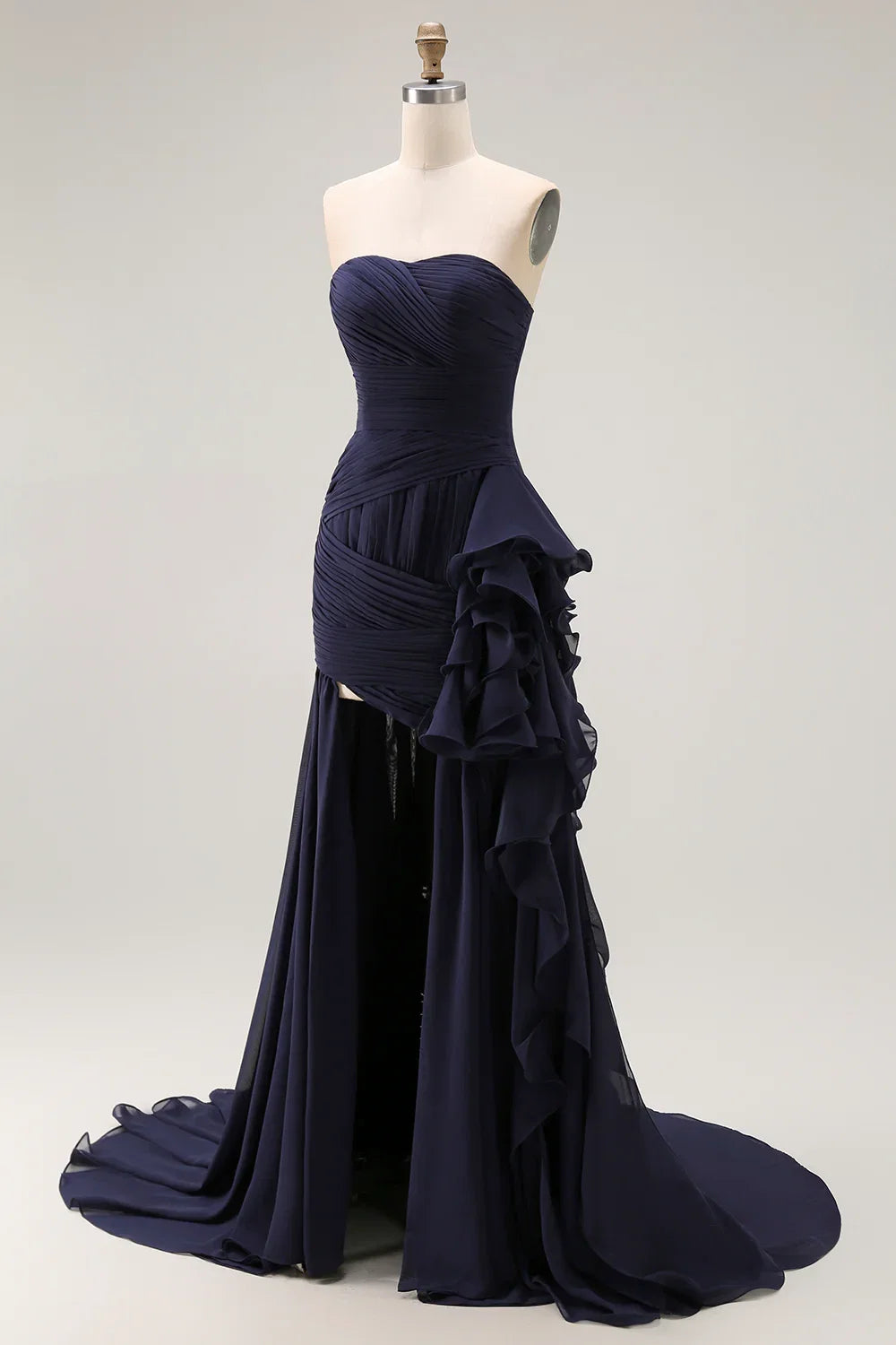 Flowy Mermaid/Trumpet Strapless Sleeveless Backless Sweep/Brush Train Prom Dress