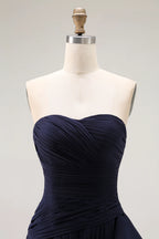 Flowy Mermaid/Trumpet Strapless Sleeveless Backless Sweep/Brush Train Prom Dress