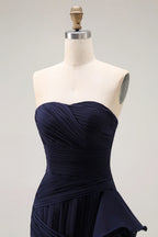 Flowy Mermaid/Trumpet Strapless Sleeveless Backless Sweep/Brush Train Prom Dress