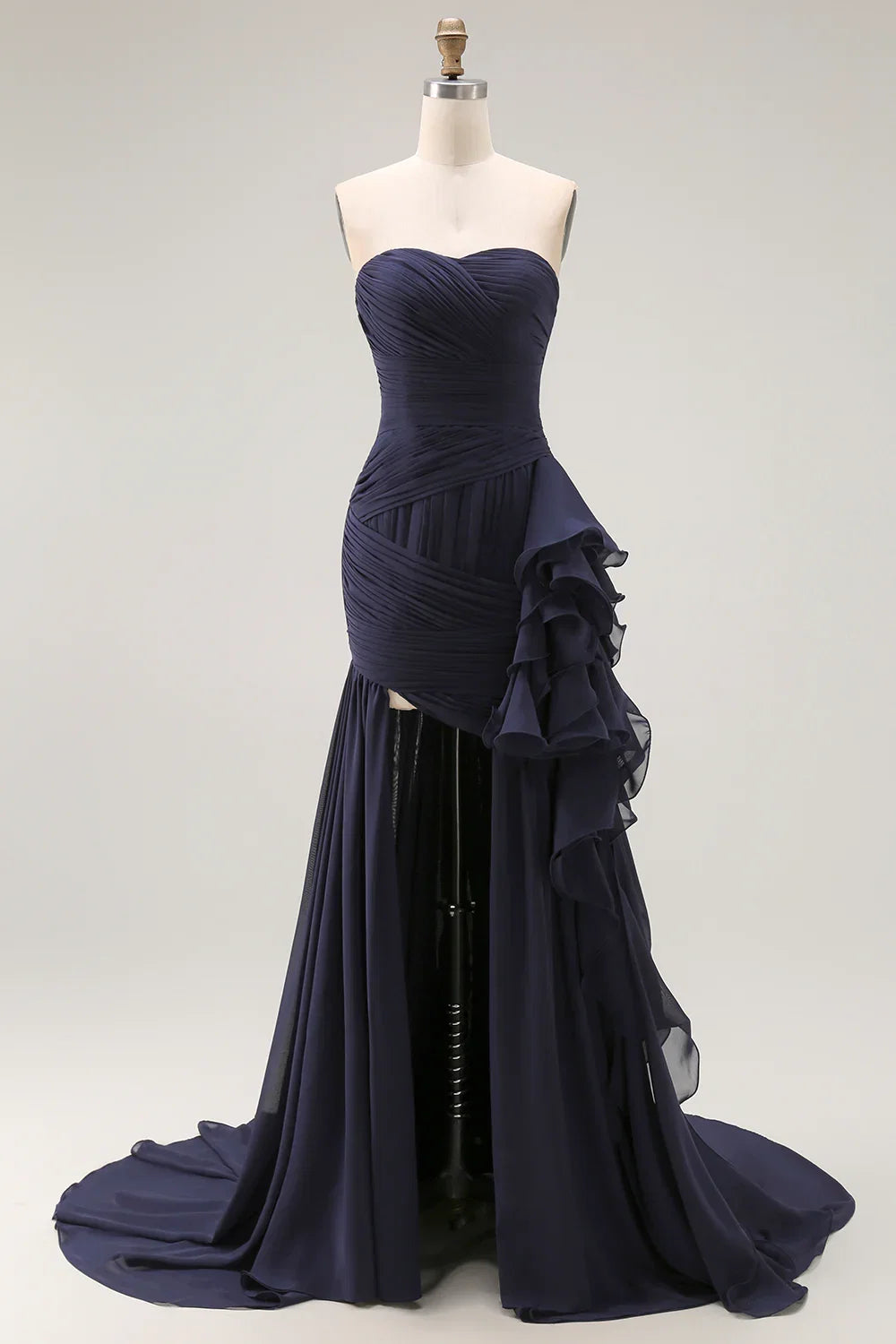 Flowy Mermaid/Trumpet Strapless Sleeveless Backless Sweep/Brush Train Prom Dress