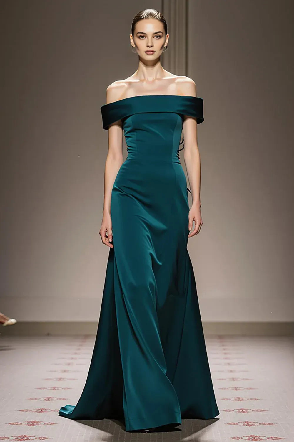 Flowy Sheath/Column Off the Shoulder Sleeveless Sweep/Brush Train Prom Dress