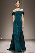 Flowy Sheath/Column Off the Shoulder Sleeveless Sweep/Brush Train Prom Dress