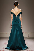Flowy Sheath/Column Off the Shoulder Sleeveless Sweep/Brush Train Prom Dress