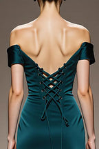 Flowy Sheath/Column Off the Shoulder Sleeveless Sweep/Brush Train Prom Dress