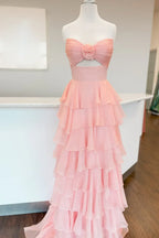 Flowy Sweetheart Sleeveless A-line Layered Floor Length Prom Dress