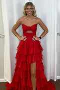 Flowy Sweetheart Sleeveless A-line Layered Floor Length Prom Dress