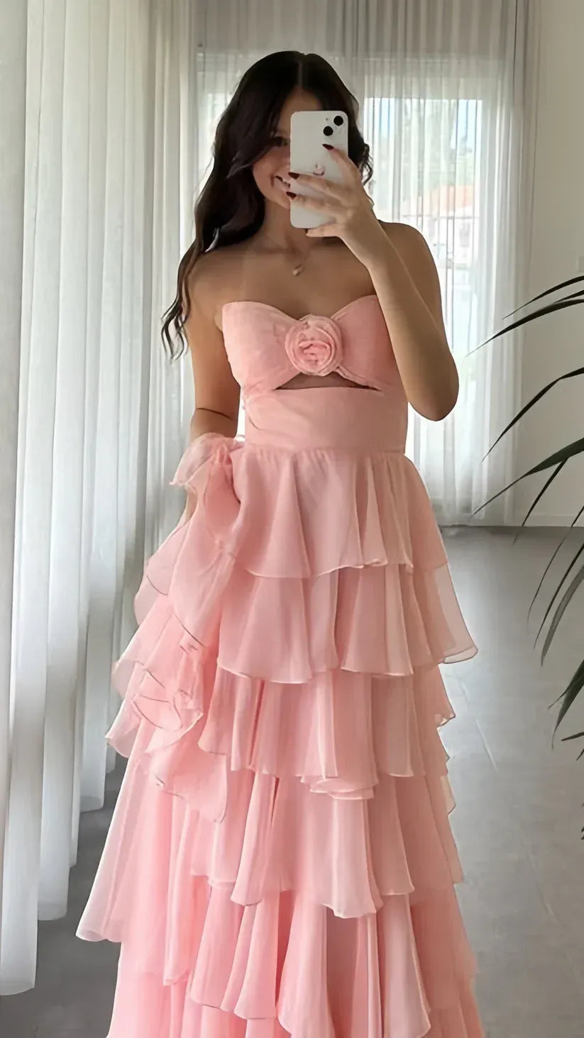 Flowy Sweetheart Sleeveless A-line Layered Floor Length Prom Dress