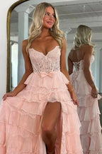 Flowy Sweetheart Sleeveless Empire A-Line Tiered Long Prom Dress