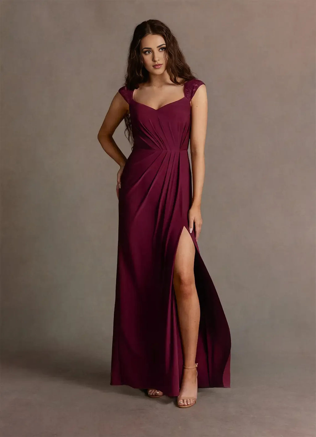 Fluid A Line Sweetheart Lace Cap Sleeve Square Back Floor Length For Women Prom Dress