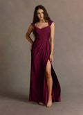 Fluid A Line Sweetheart Lace Cap Sleeve Square Back Floor Length For Women Prom Dress