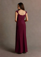 Fluid A Line Sweetheart Lace Cap Sleeve Square Back Floor Length For Women Prom Dress