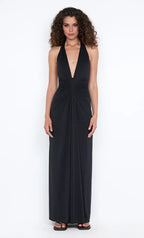 Fluid Sheath Halter Neck Sleeveless Open Back Floor Length Hot sale Prom Dress ﻿