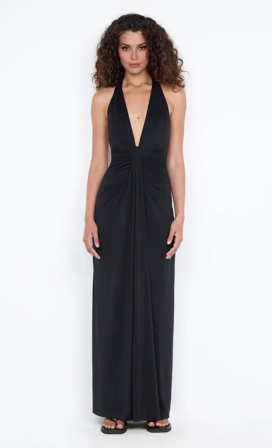 Fluid Sheath Halter Neck Sleeveless Open Back Floor Length Hot sale Prom Dress ﻿