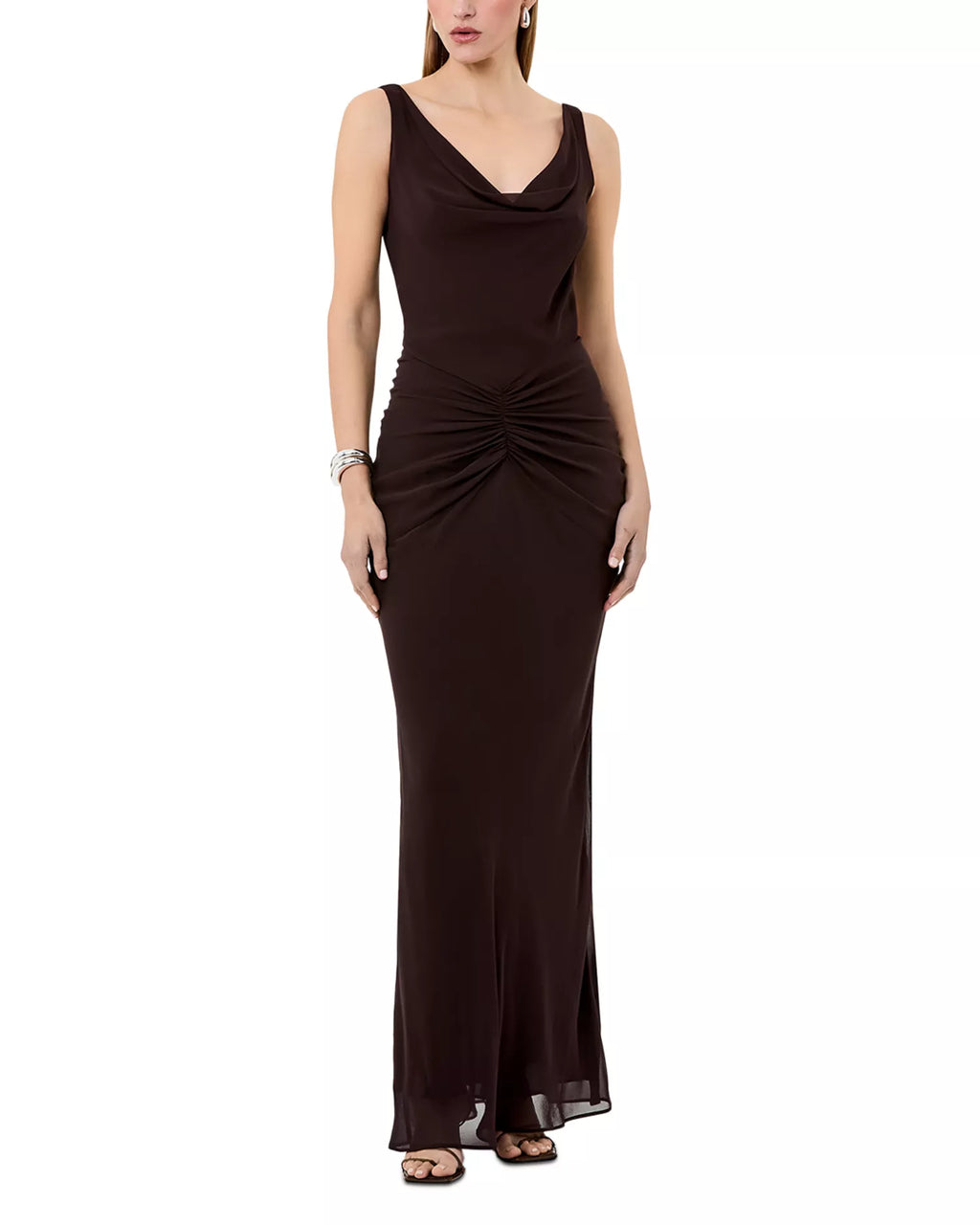 Fluid Trumpet Cowl Neck Sleeveless Square Back Floor Length For Women Prom Dress