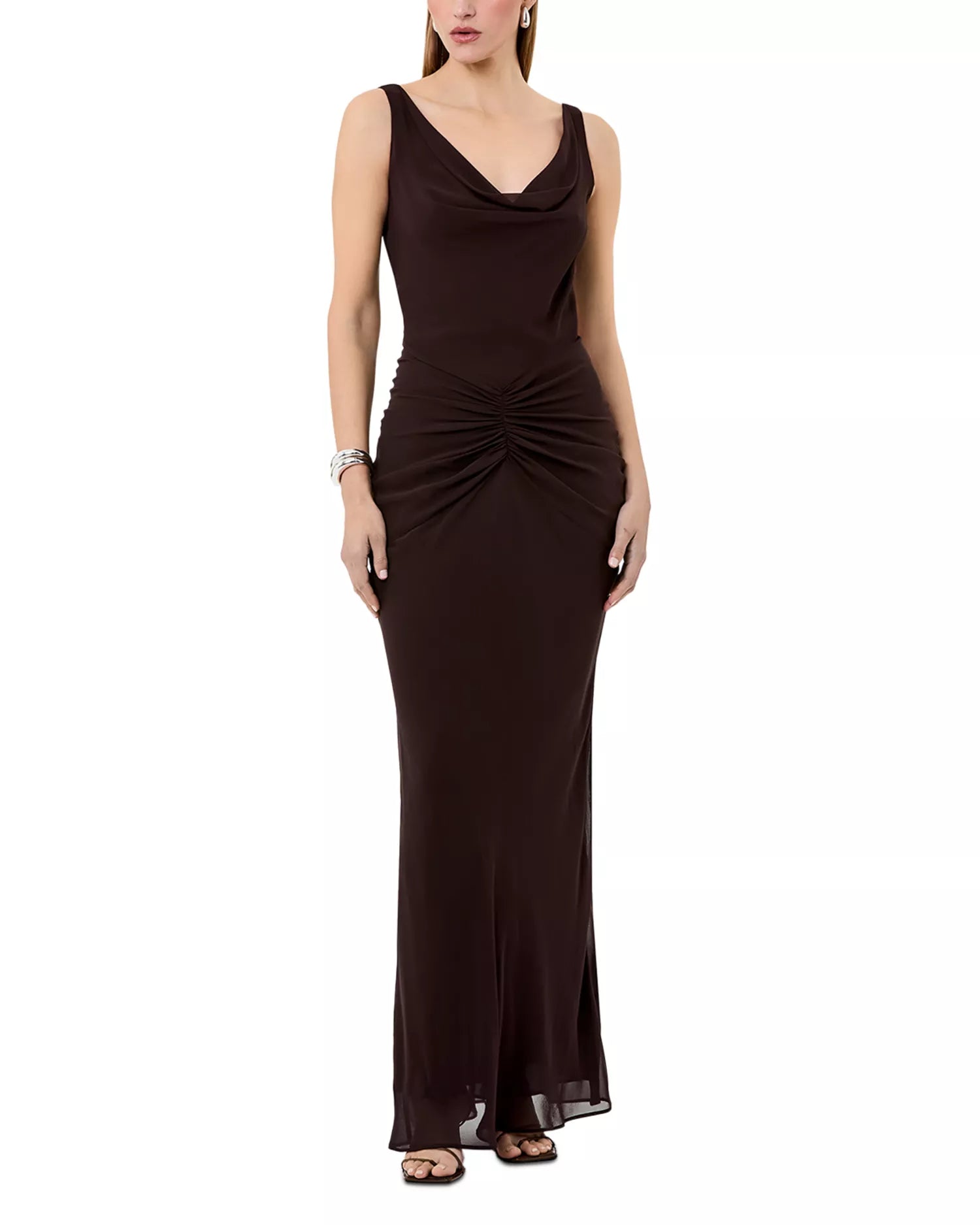 Fluid Trumpet Cowl Neck Sleeveless Square Back Floor Length For Women Prom Dress