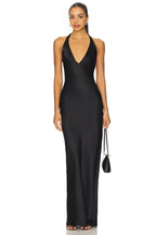 Formal Sheath Halter Neck Sleeveless Open Back Floor Length Evening Dress