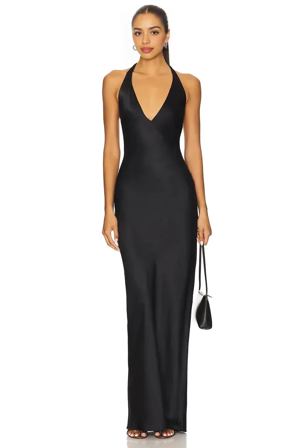Formal Sheath Halter Neck Sleeveless Open Back Floor Length Evening Dress