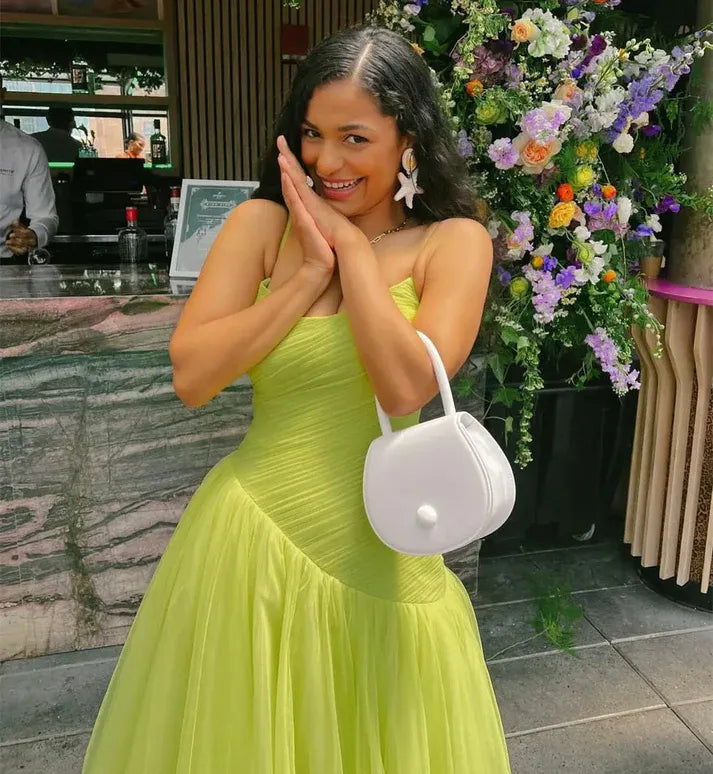 Fresh A-Line Spaghetti Strap V Neck Ankle Length Casual Bridesmaid Dress