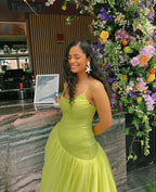 Fresh A-Line Spaghetti Strap V Neck Ankle Length Casual Bridesmaid Dress