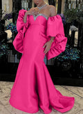 Mermaid Prom Dress Showstopping Off The Shoulder Satin Bodice With Rhinestones In Hot Pink For Prom Goers