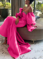 Mermaid Prom Dress Showstopping Off The Shoulder Satin Bodice With Rhinestones In Hot Pink For Prom Goers