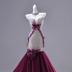 Mermaid Prom Dress Glitter Bodice With Purple Satin Bow And 3D Floral Appliques For Prom Queens