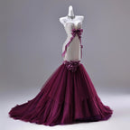 Mermaid Prom Dress Glitter Bodice With Purple Satin Bow And 3D Floral Appliques For Prom Queens