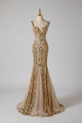 Gold Mermaid Sequin Prom Dress With Sweetheart Neckline And Nude Tulle Embroidery For Glamorous Prom Queens
